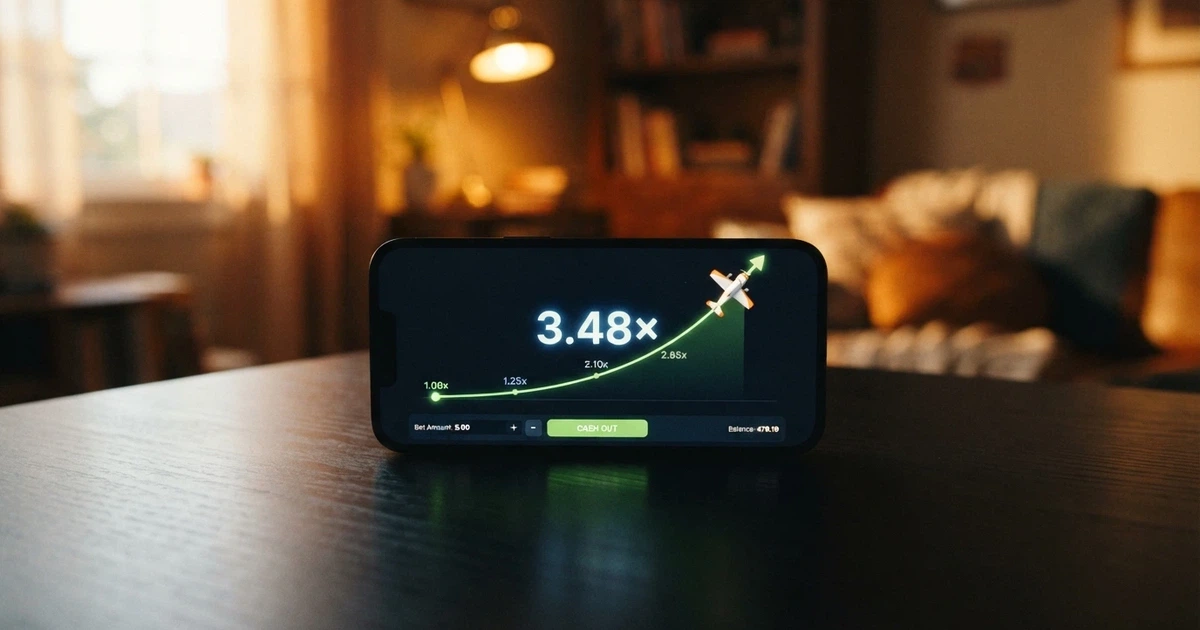 Interfaz del juego Aviator con el avión en pleno vuelo y el multiplicador activo en pantalla