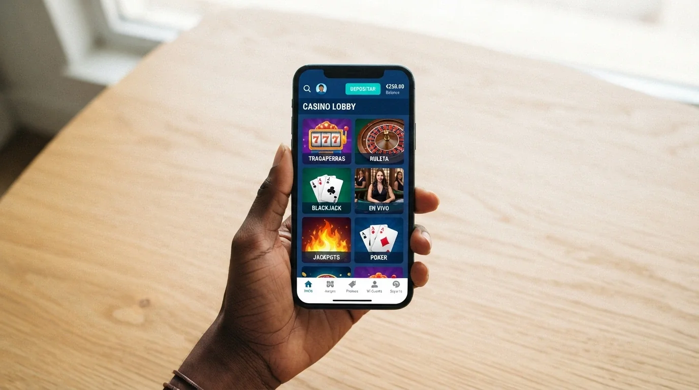 Interfaz de un casino online con XRP visualizada en la pantalla de un teléfono móvil