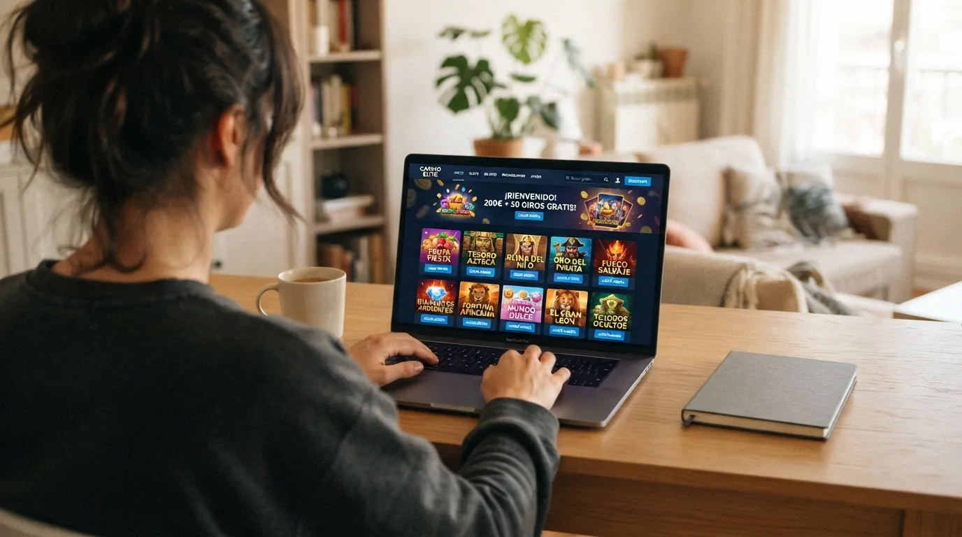 Pantalla de inicio de un casino online con licencia DGOJ mostrando su catálogo de slots