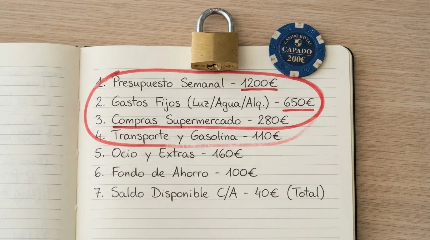 Un calendario con los días 1 al 7 marcados y un candado sobre un fajo de billetes