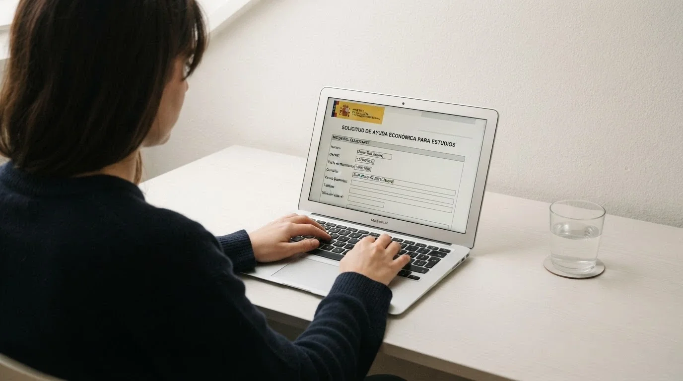 Un primer plano de unas manos sobre un teclado con un documento oficial en la pantalla y un sello de la DGOJ en la esquina