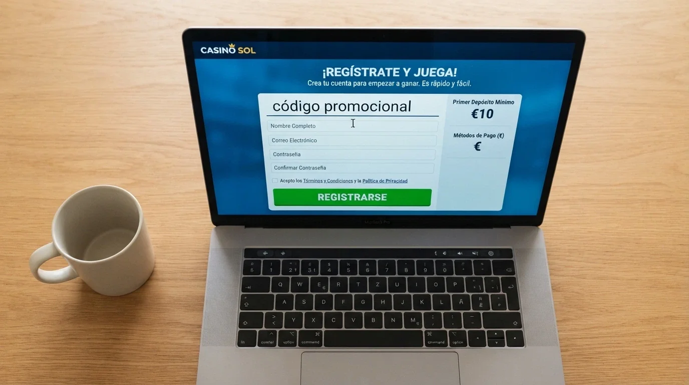 El campo de código promocional en un formulario de registro de casino online, con el cursor parpadeando sobre él