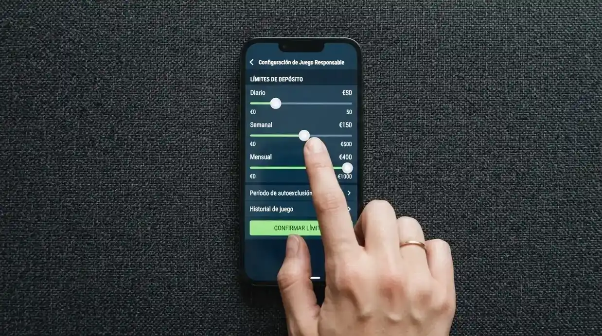 Pantalla de límites de depósito de un casino online con los controles de juego responsable visibles