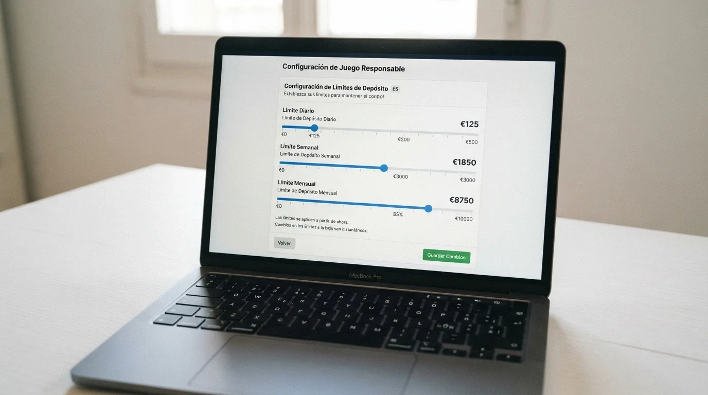 La pantalla de ajustes de límites de depósito de un casino online con los controles deslizantes de límite diario, semanal y mensual