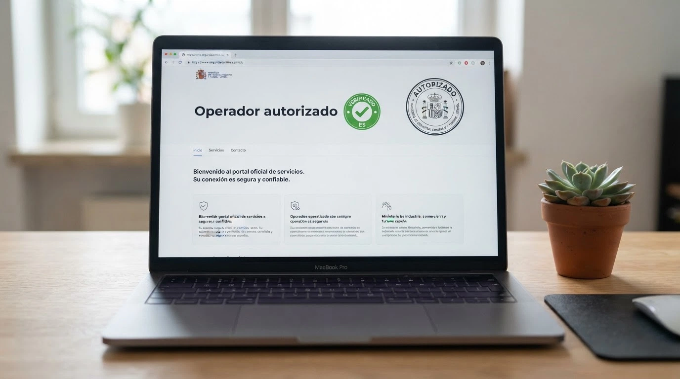La página de inicio de un casino online con el dominio terminado en «.es» visible en la barra de direcciones, junto al logotipo de la DGOJ y un sello de «operador autorizado»