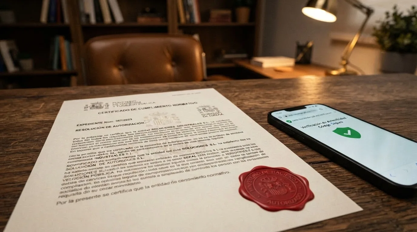 Primer plano de un certificado de licencia de la DGOJ con el dominio .es visible junto al texto de la Ley 13/2011