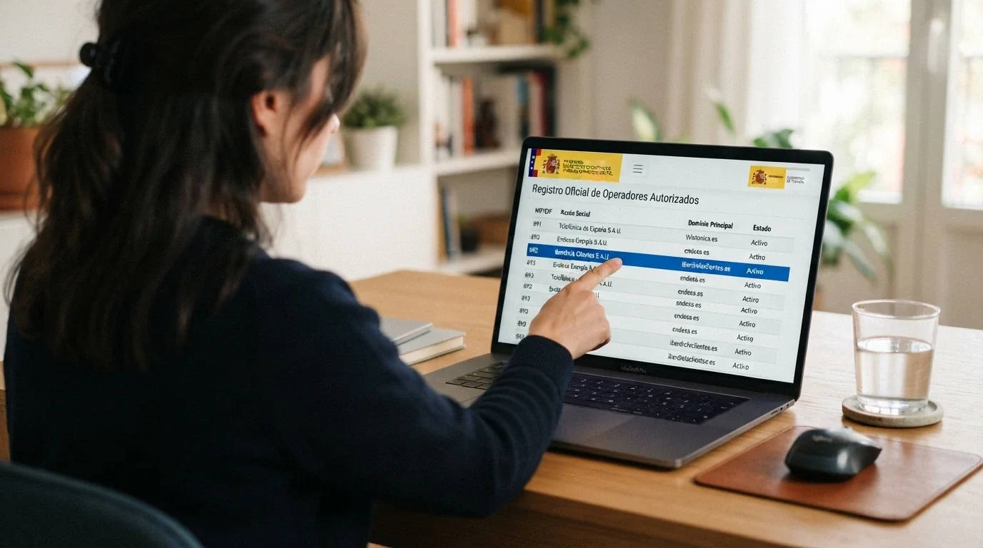 Pantalla del registro oficial de la DGOJ en ordenacionjuego.es con el listado de operadores autorizados, destacando el dominio .es como señal de legalidad