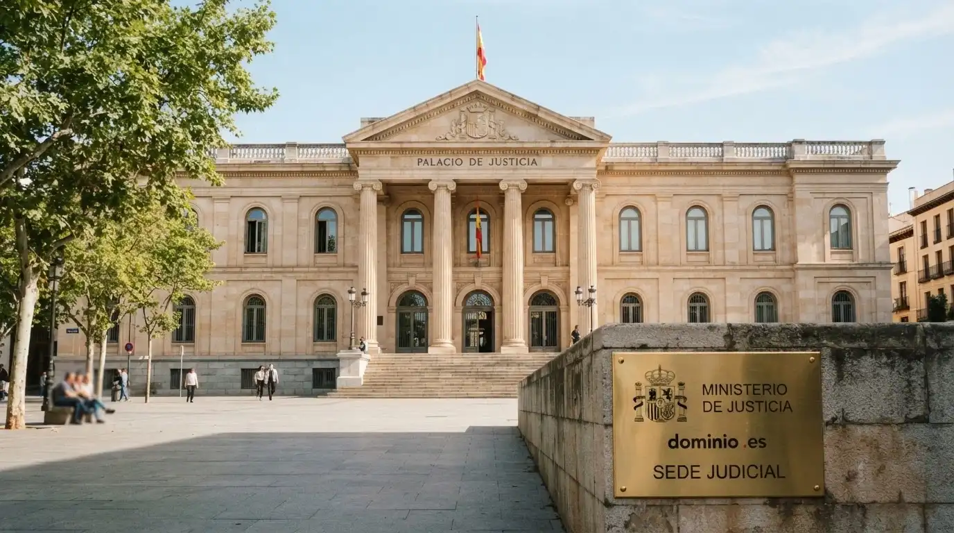 Fachada del Ministerio de Derechos Sociales, Consumo y Agenda 2030 junto al logotipo de la DGOJ y un sello que dice «dominio .es»