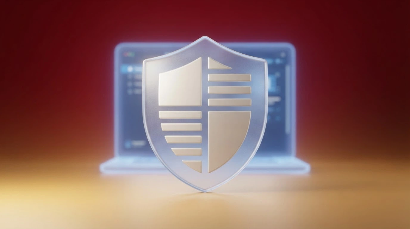 Un escudo transparente con la bandera de España y el sello de la DGOJ superpuesto sobre una pantalla de casino online