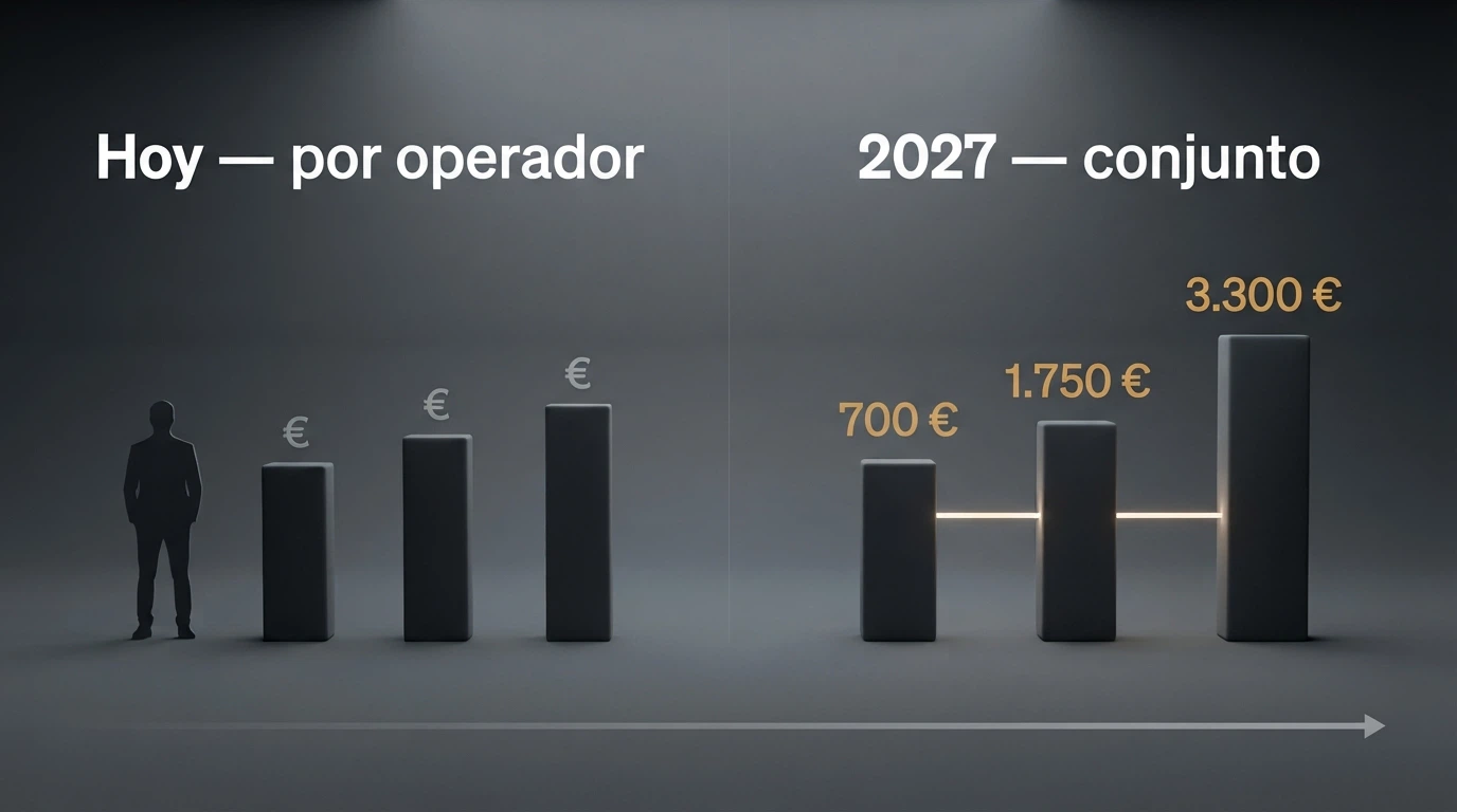 Comparativa visual entre el sistema actual de límites por operador y el futuro sistema conjunto que agrega todos los depósitos en tiempo real