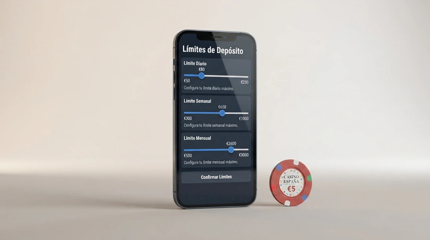 Pantalla de configuración de límites de depósito en un casino online español con los controles de límite diario, semanal y mensual visibles