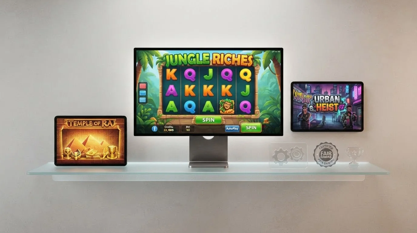 Logotipo de Hacksaw Gaming junto a varias de sus tragamonedas más representativas