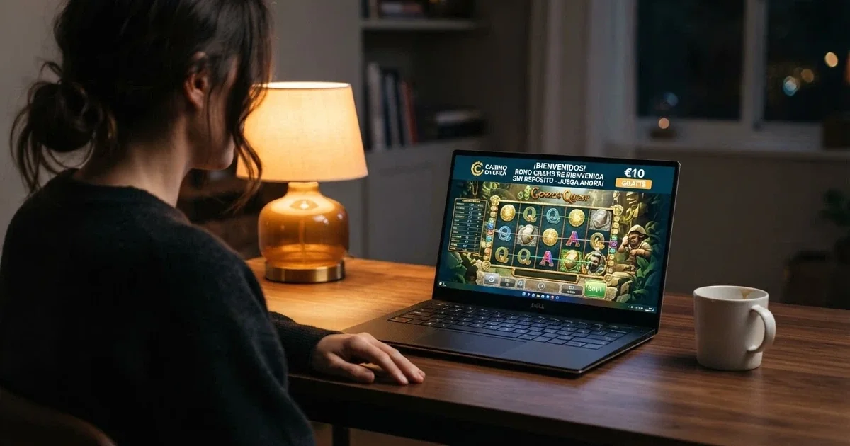Pantalla de inicio de un casino online español con una oferta de bono sin depósito destacada en la página principal