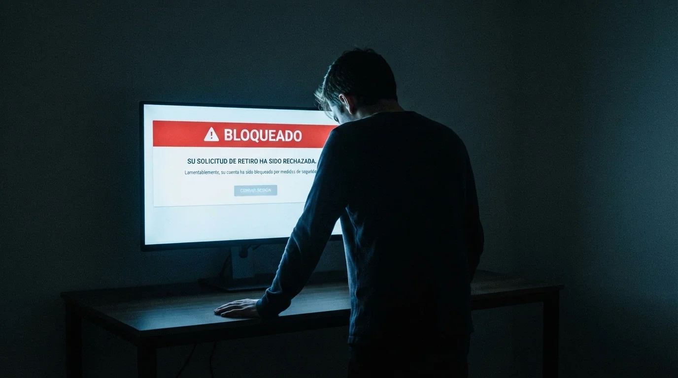 Representación de un jugador ante una pantalla de retirada bloqueada sin canal de reclamación disponible