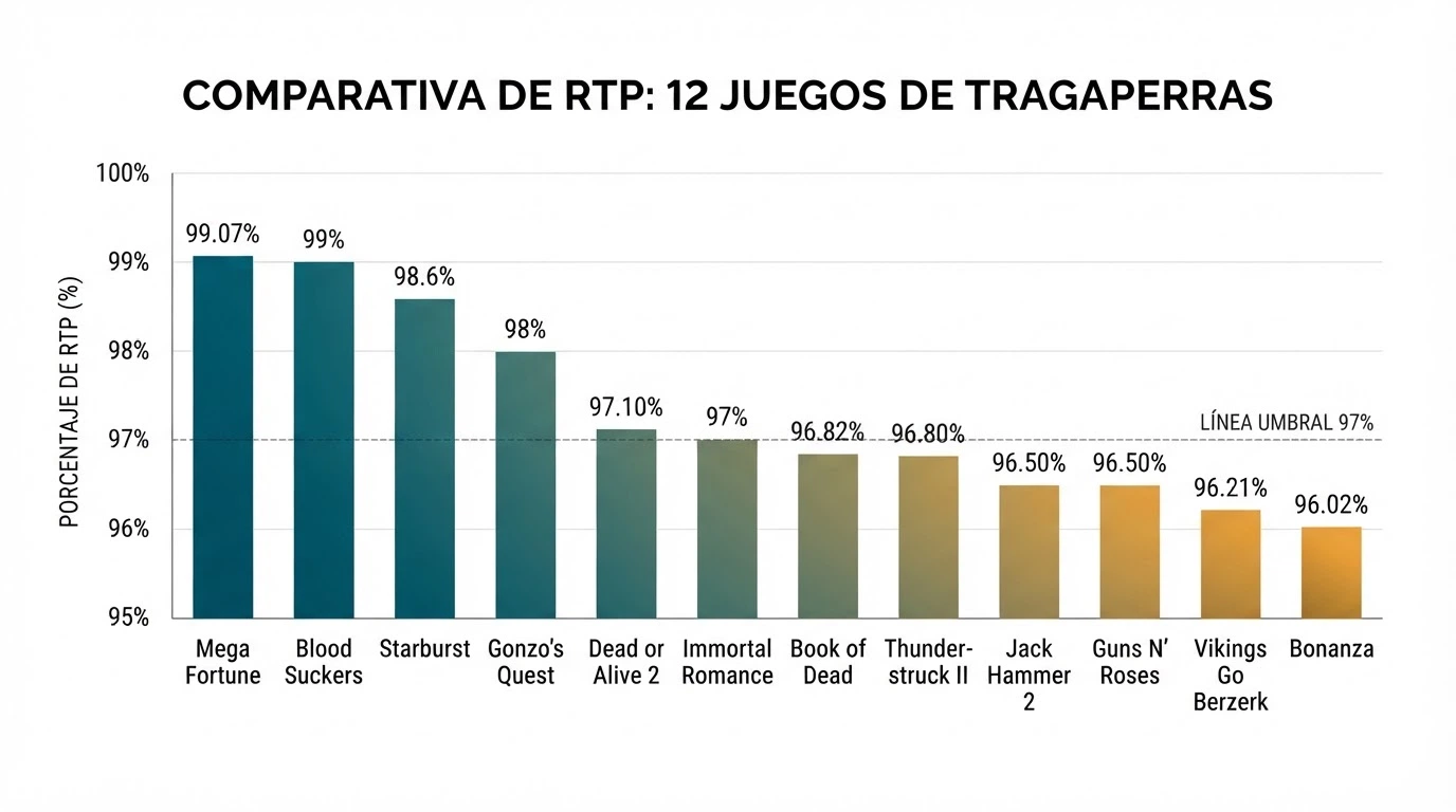 Tabla comparativa de slots con los valores de RTP, volatilidad y premio máximo por título