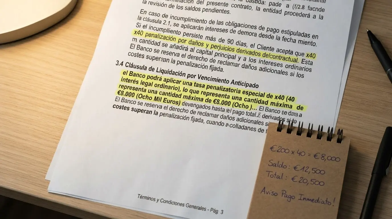 Primer plano de los términos y condiciones de un bono con la sección de rollover subrayada y una calculadora al lado