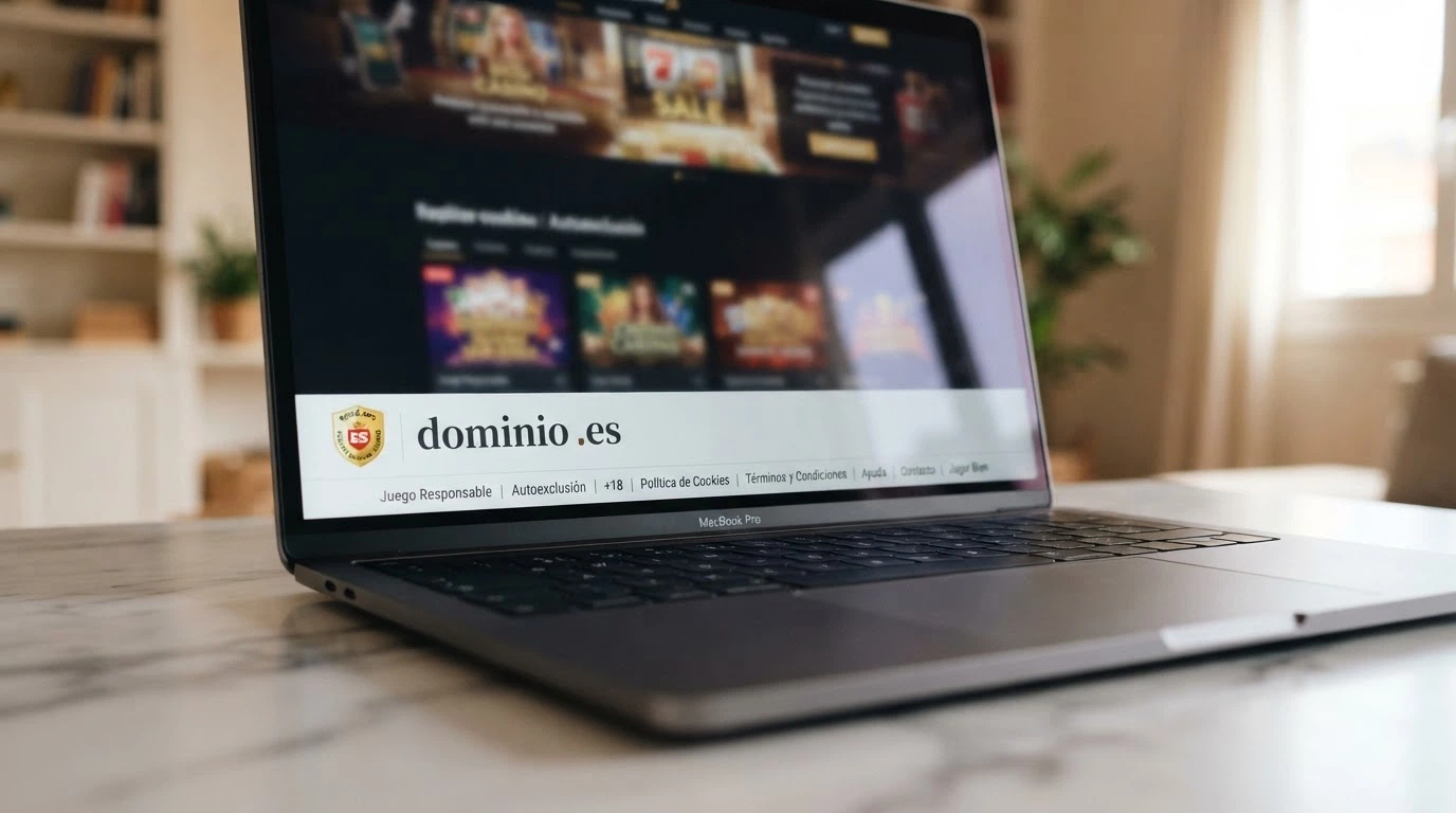 Pie de página de un casino online con el sello de la DGOJ y el dominio .es claramente visibles