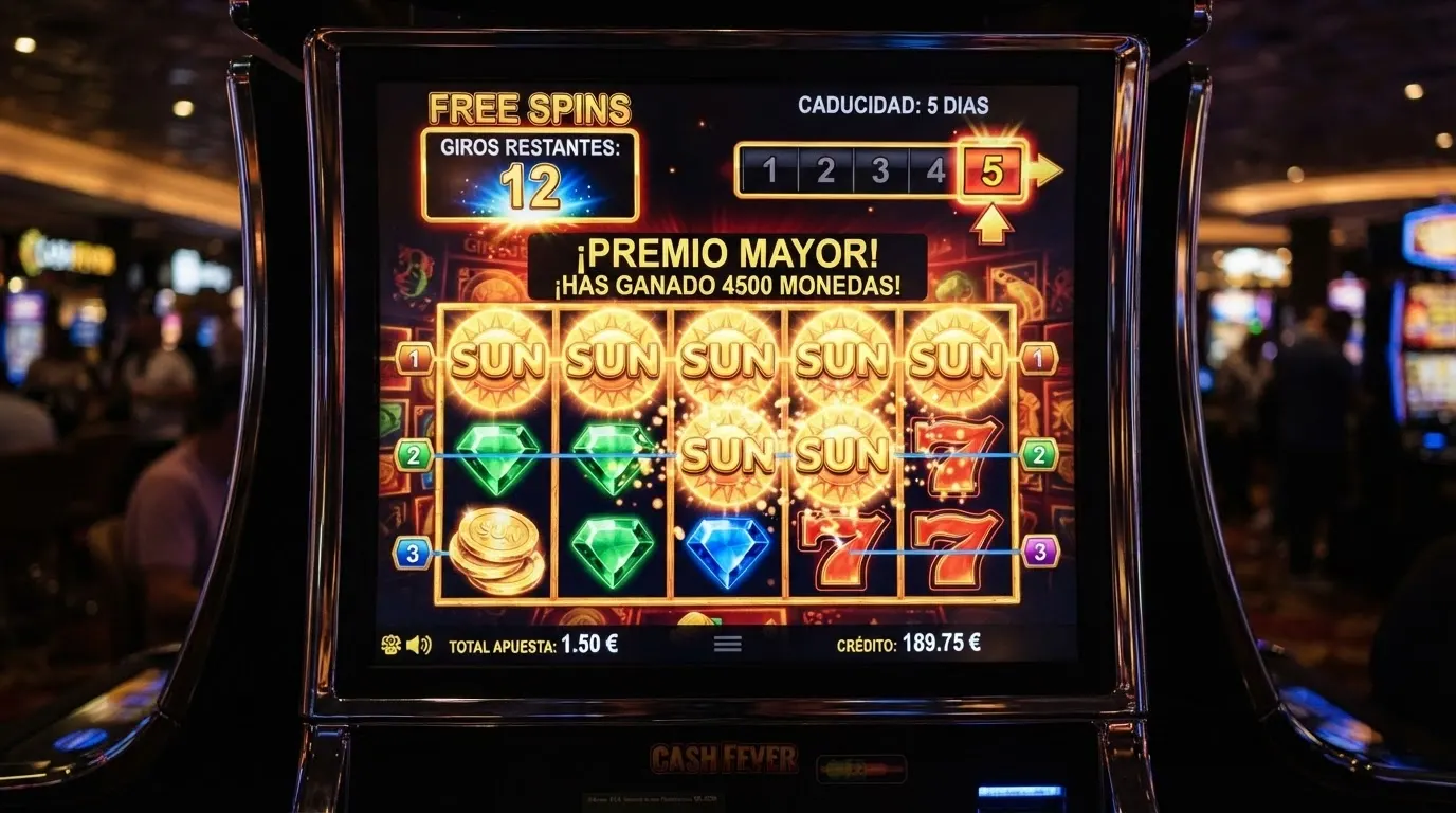 Una slot online con el contador de tiradas gratis activo y el calendario de caducidad en pantalla