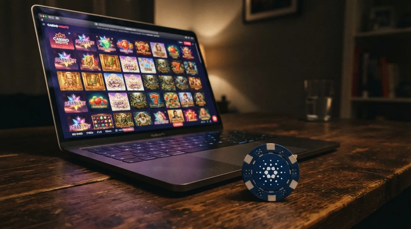 Varias tragaperras online en una cuadrícula con el logotipo de ADA sobreimpreso en una de las fichas de apuesta