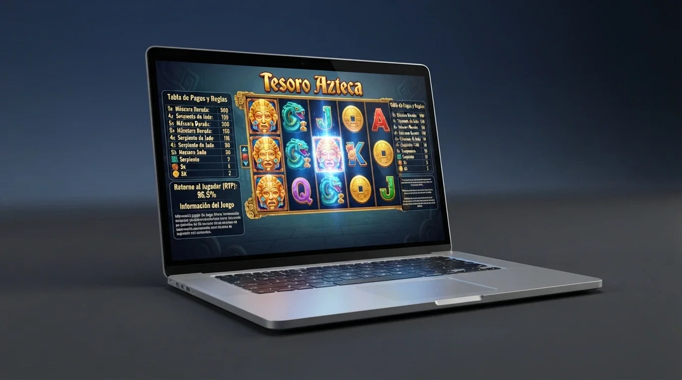 Captura de pantalla de una tragaperras online con la tabla de pagos y el porcentaje de RTP visibles en la interfaz de juego